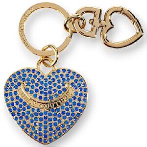Juicy Couture Y2K Pave Blue Crystals on Gold Toned Heart Purse Charm, Ltd Ed